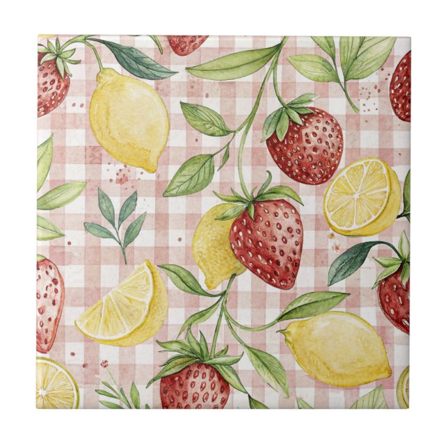 Rustic Strawberry & Citrus Earthy Pattern (7) Tile (Front)