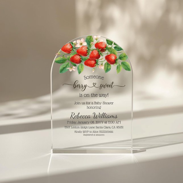Rustic Strawberry Red Berry Sweet Baby Shower Acrylic Invitations (Creator Uploaded)