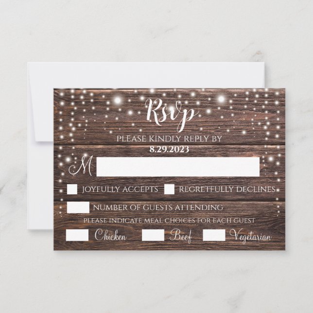 Rustic String Light RSVP Card - Customizable (Front)