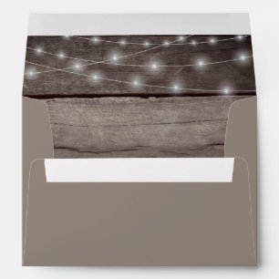 Rustic String Light Wood Wedding Address Envelope
