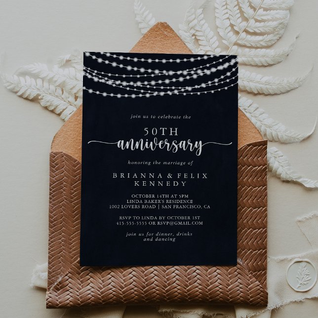 Rustic String Lights 50th Wedding Anniversary  Invitation (Creator Uploaded)