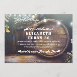 Rustic String Lights and Oak Barrel Birthday Party Invitation