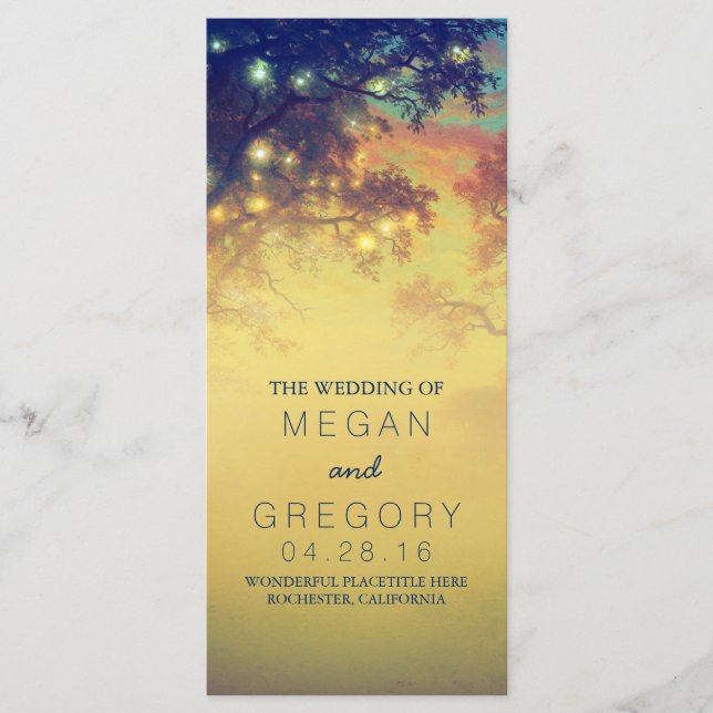 Rustic String Lights and Trees Wedding Programs (Front)