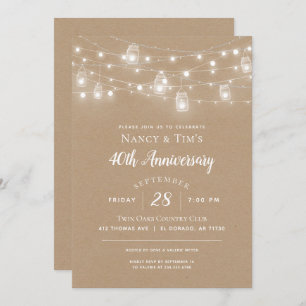 Rustic String Lights Anniversary Party Invitation