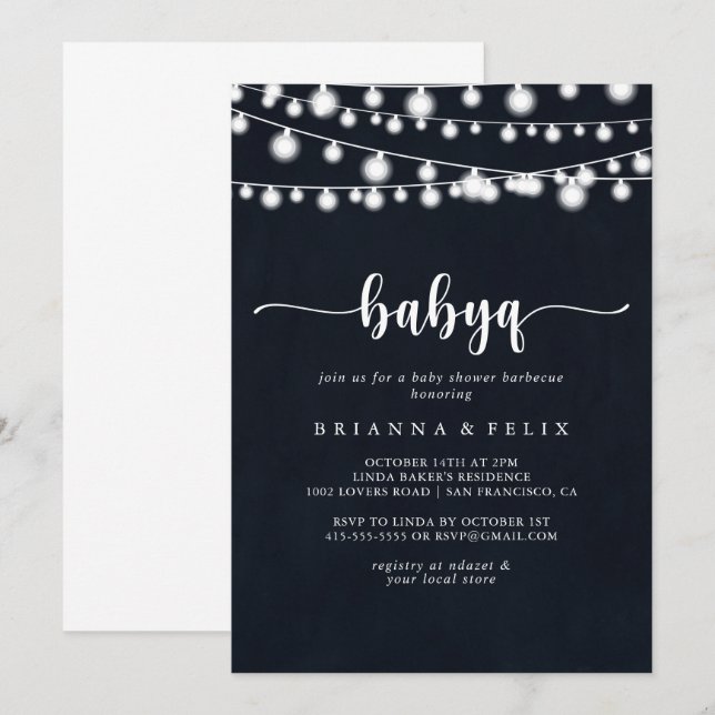 Rustic String Lights BabyQ Baby Shower Barbecue Invitation (Front/Back)