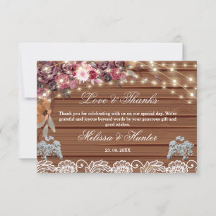 Rustic String Lights Baby's Breath Lace Wedding Thank You Card