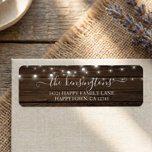 Rustic String Lights Barn Wood Address Label (Creator Uploaded)