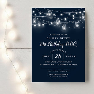 Rustic String Lights Birthday Party BBQ Invitation