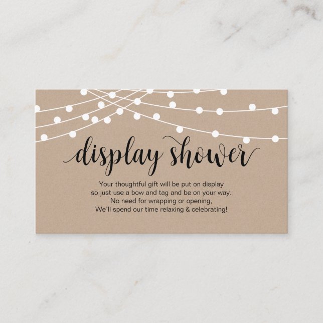 Rustic String Lights, Black Script, Display Shower Enclosure Card (Front)