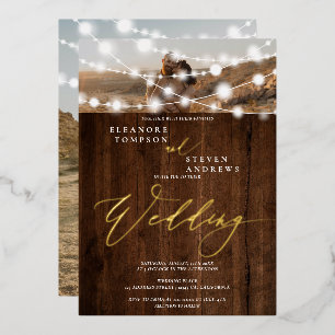 Rustic string lights brown wood 2 photos wedding