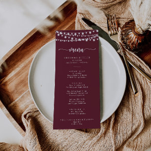 Rustic String Lights Burgundy Dinner Menu