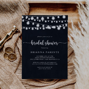 Rustic String Lights Calligraphy Bridal Shower  Invitation
