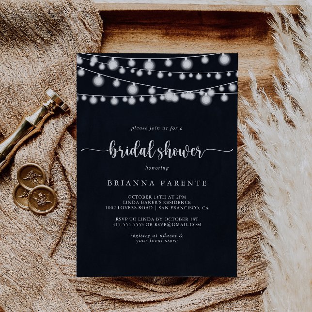 Rustic String Lights Calligraphy Bridal Shower  Invitation (Creator Uploaded)
