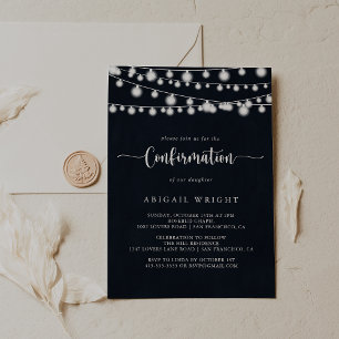Rustic String Lights Calligraphy Confirmation Invitation