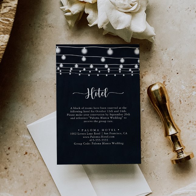 Rustic String Lights Calligraphy Hotel  Enclosure Card (Creator Uploaded)