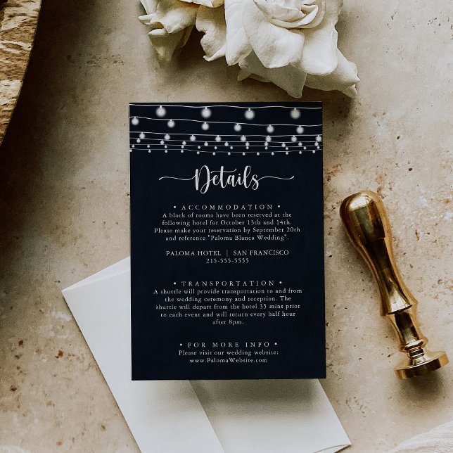 Rustic String Lights Calligraphy Wedding Details  Enclosure Card (Creator Uploaded)