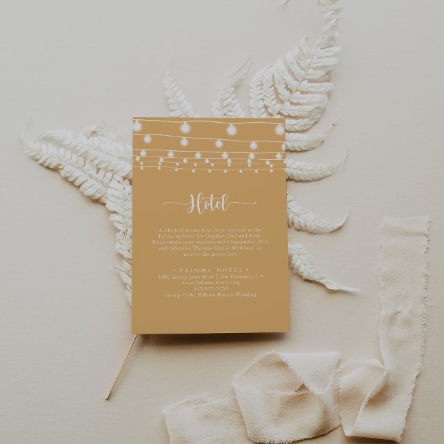 Rustic String Lights Calligraphy Yellow Hotel  Enclosure Card (Creator Uploaded)