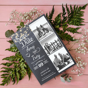Rustic String Lights Chalkboard 3 Photo Save The Date