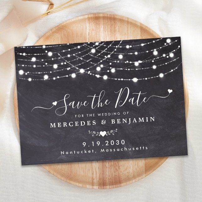 Rustic String Lights Chalkboard Slate Wedding Save The Date (Creator Uploaded)