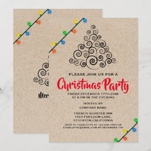Rustic String Lights Corporate Christmas  Party Invitation