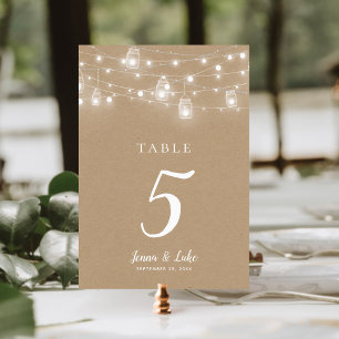 Rustic String Lights Double Sided Wedding Table Number