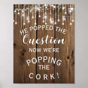 Rustic String lights ENGAGEMENT Announcement sign
