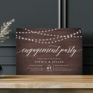 Rustic String Lights Engagement Party Invitation