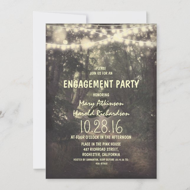 rustic string lights engagement party invitation (Front)