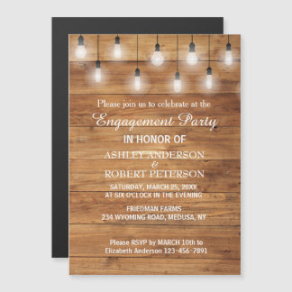 Rustic String Lights Engagement Party Magnetic Invitation