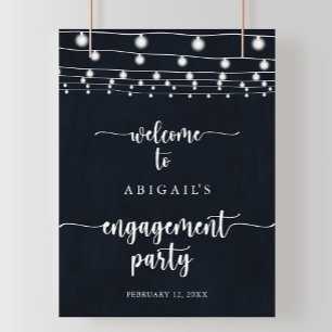 Rustic String Lights Engagement Party Welcome Poster