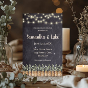Rustic String Lights Eucalyptus Mason Jar Invitation