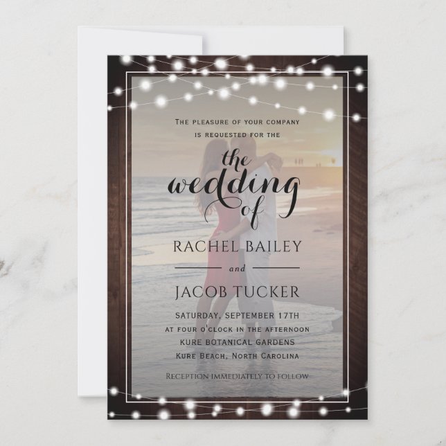 Rustic String Lights Faire-part de mariage de 2 ph (Devant)