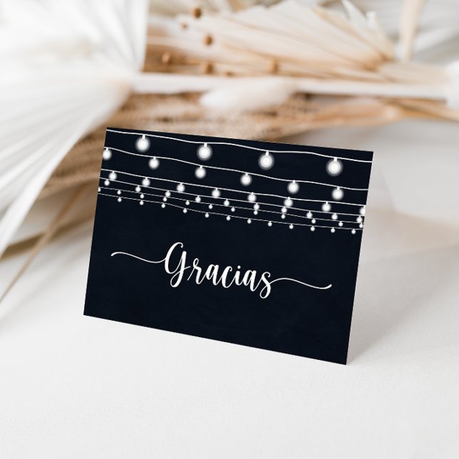 Rustic String Lights Folded Wedding Gracias Card (Creator Uploaded)