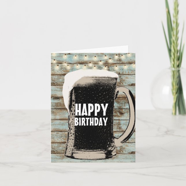 Rustic String Lights Giant Beer Glass Birthday Card (Front)