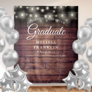 Rustic String Lights Graduation Party Backdrop Tapestry