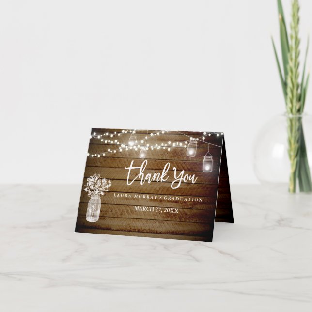 Rustic String Lights Graduation Thank You Card (Front)
