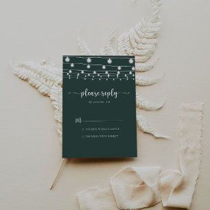 Rustic String Lights Green Calligraphy RSVP Card