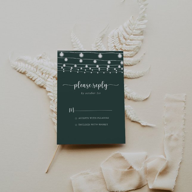 Rustic String Lights Green Calligraphy RSVP Card (Creator Uploaded)