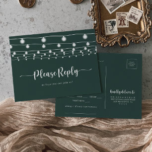 Rustic String Lights Green Menu Choice RSVP  Postcard