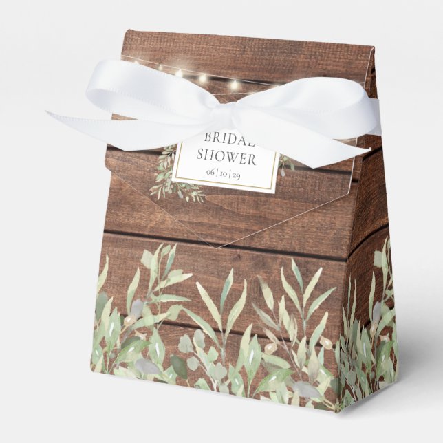 Rustic String Lights Greenery Bridal Shower Favor Box (Front Side)