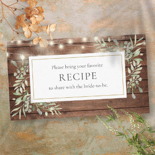 Rustic String Lights Greenery Bridal Shower Recipe Enclosure Card