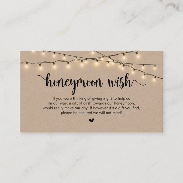 Rustic String Lights, Kraft, Honeymoon Wish Enclosure Card (Front)