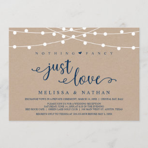 Rustic String Lights, Kraft Navy Blue, Elopement Invitation