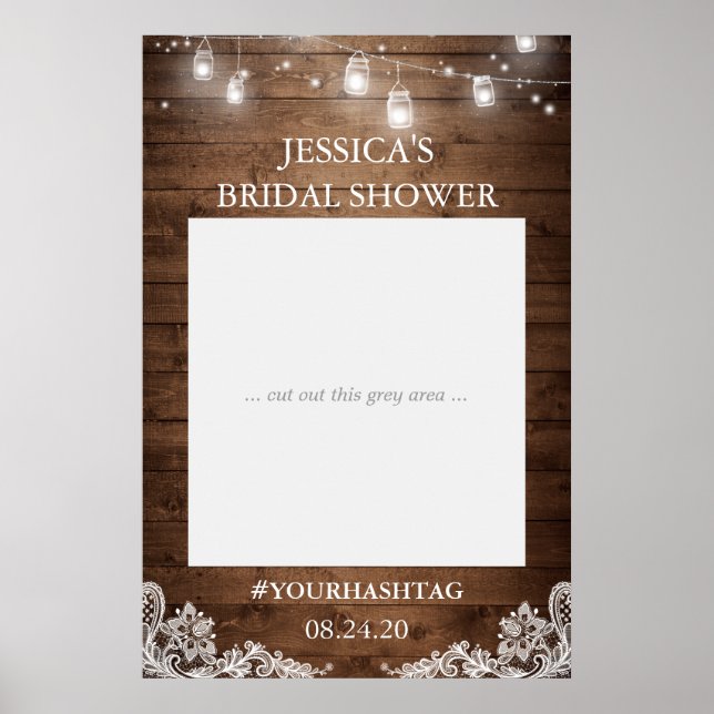 Rustic String Lights Lace Bridal Shower Photo Prop Poster (Front)