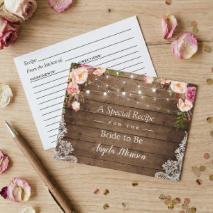 Rustic String Lights Lace Floral Bridal Recipe Postcard