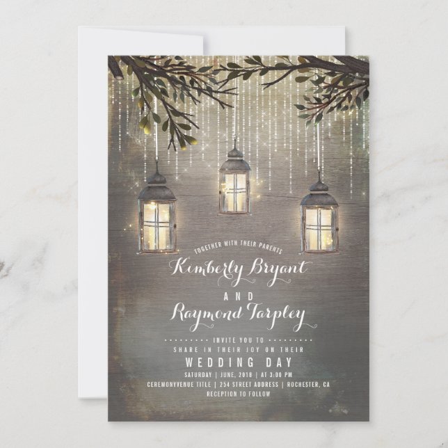 Rustic String Lights Lanterns Country Wedding Invitation (Front)
