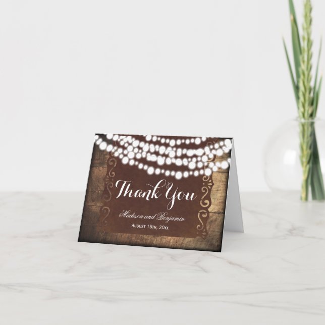 Rustic String Lights Mariage Merci Cartes (Devant)