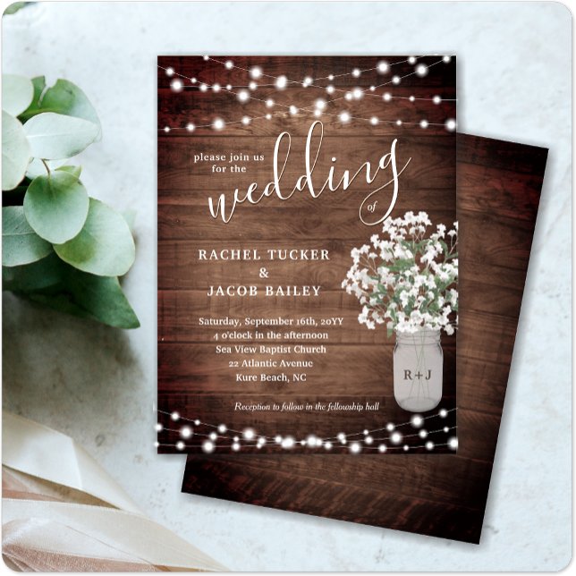 Rustic String Lights Mason Jar Budget Wedding Post Postcard (Creator Uploaded)