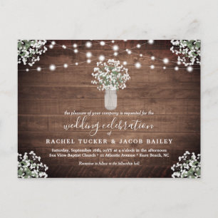 Rustic String Lights Mason Jar Budget Wedding Postcard