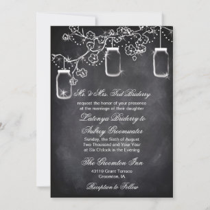 Rustic String Lights Mason Jar Chalkboard Wedding Invitation